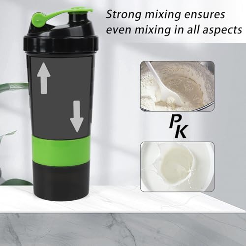 Image of Shaker Bottle,16oz Protein Shaker Bottles with Mixing Ball, 3 in 1 Leak-proof GYM Shake Cup with Powder Storage & Pill Tray, Ideal for Workout,BPA Free(Green)