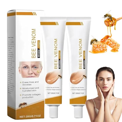 Crema con Veneno de Abeja,Pack de 2 x 20g,Crema Antiarrugas Reafirmante para Cara y Cuello,Hidratante Antiedad Natural para Mujer y Hombre,Todo Tipo de Piel