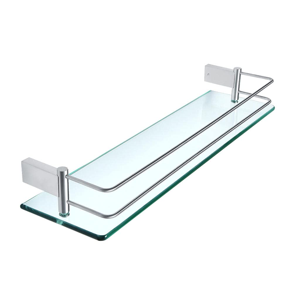 Estante de baño negro 304 de acero inoxidable para montaje en pared, estante para ducha, estantes cuadrados de vidrio para baño, estante plateado_50cm