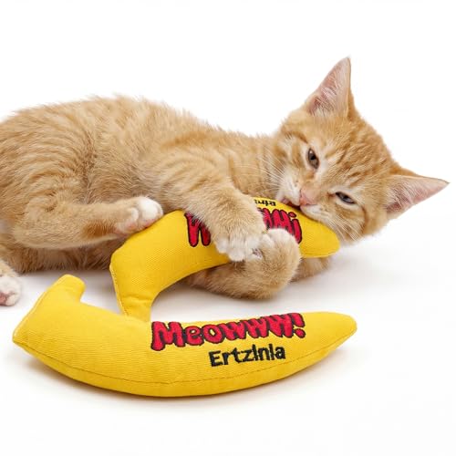Ertzinla Catnip Banana Cat Toy 100% Pure Catnip Filled Natural Interactive Plush Chew Toys for Indoor Cats & Kittens Vacuum Sealed