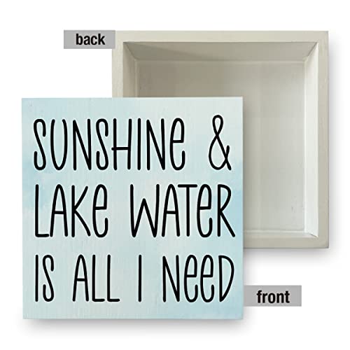 Country Lake House Wood Box Sign Rustic Sunshine And Lake Water Is All I Need Wooden Box Sign Decorative Summer Sign Block Plaque For Home Desk Table Shelf Decor 5"X 5" #TOP2