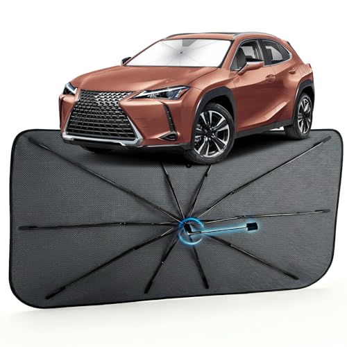 Image of Car Windshield Sun Shade for Lexus UX 2019-2026 - Reflective Coated Fabric Sunshade Umbrella for Front Window, UV Protection Heat Shield Sun Blocker Heat Reflector, 1:1 Exact Fit Keep Car Cool