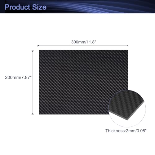 QUARKZMAN 3K Carbon Fiber Plate Panel Sheets, 300 x 200 x 2mm Carbon Fiber Board Plate Flexible for RC Aircraft, Model Car, Auto Parts (Twill Matte)