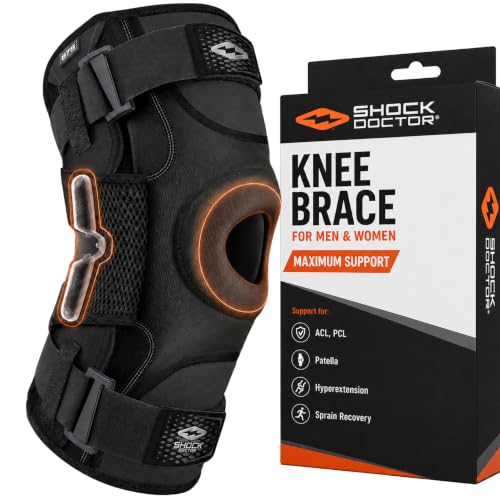 Shock Doctor Knee Brace, Compression Knee Brace for Men & Women, Hinged Knee Brace with Side Stabilizers, Maximum Support, Adjustable Dual Hinges, Knee Braces and Knee Support