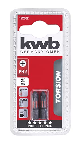 kwb 2 x 25mm PH2 Torsion Bits, TQ 60 Steel, Mega-Grip Ribs, ISO 1173 Drive C6.3, L: 25 Mm - Image 2