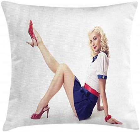 ABAKUHAUS Pin Up Girl Funda para Almohada, Señora En Vestido De L...