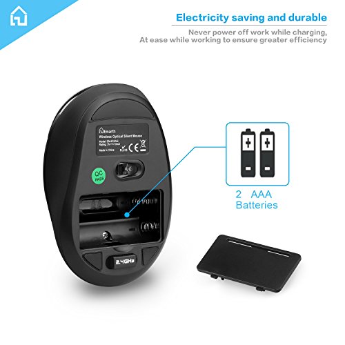 Emarth 2.4G Wireless Silent Mice, Optical Noise Reduction Quiet Click Mice With Usb Nano Receiver, 5 Buttons 1600Dpi Ergonomic Design, For Pc/Computer/Laptop, Grey #TOP4