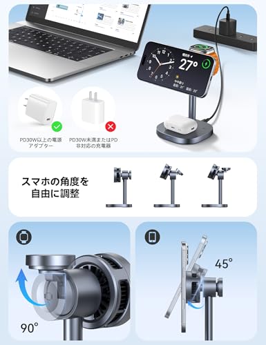 undefined RORRY 新型番Qi2冷却ファン付き3in1ワイヤレス充電器【スマホ熱対策・15W急速・静音設計】magsafe充電器 3台同時に充電 マグネット式 アップルウォッチ充電器 TEC半導体スマホクーラー 充電スタンド 過熱防止 magsafe対応 マグセーフ充電器 ペルチェ素子 For iPhone/AppleWatch/Airpods/Google Pixel 10 デスクワーク/動画視聴 の商品画像 4
