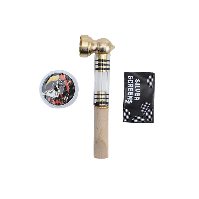 Lot de pipes pures avec embout buccal en bois, 5 tamis en acier inoxydable + 1 mini broyeur, pipe en métal, embout dévissable, nettoyage facile, pipe à...
