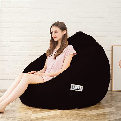 LEXAVI Brand - 4XL Jumbo Size | Ready to Use | Beanbag & Footrest Filled with Beans - (Black, Faux Leather)