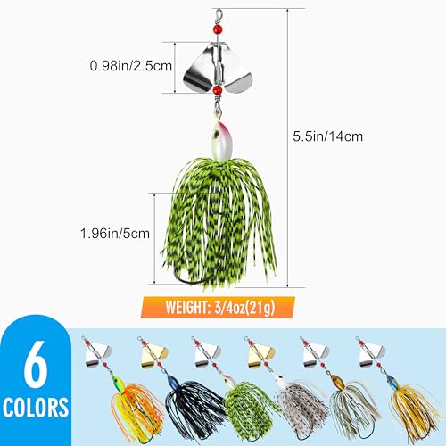 Image of OROOTL 6pcs Multicolor Bass Fishing Buzzbait Spinnerbait Kit Set, 3 /4oz, Freshwater & Saltwater Fishing Lures
