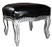 Casa Padrino Barroco Taburete de Cuero Negro Mirada/Plata
