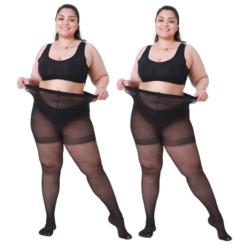 Kiteffiy Plus Size Pantyhose 2-Pack - 20D Ultra Sheer Tights for Women