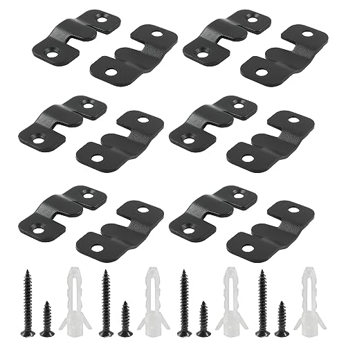 Image of 24 Pack 1.7 inchx 0.73 inch Z Clips Flush Mount Bracket Heavy Duty Stainless Steel Picture Hangers Interlocking Photo Frame Hook for Hanging Picture Display, Black