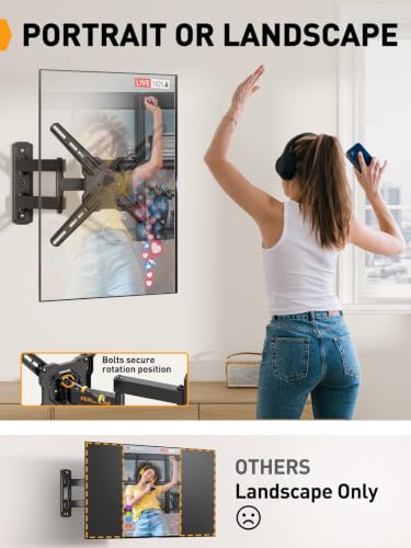 Image of Perlegear Full Motion TV Wall Mount for 26-50 inch TVs up to 55 lbs | Rotation, Extension, swivel, tilt, level, heavy-duty steel, single-stud design, perfect for corners, max VESA 300x300mm