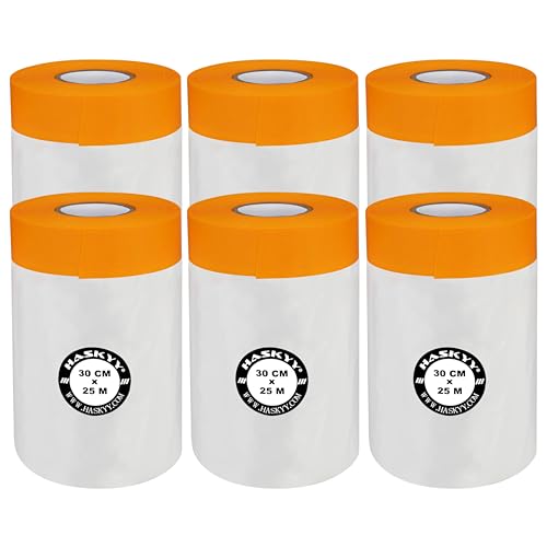 Malerkrepp Abdeckfolie Klebeband Lackschutzfolie Malerfolie Kombiniertes Goldband, Innen- und Außenanstriche, UV-Schutz, scharfe Farbkanten, Selbstklebende Malerfolie - Große Auswahl (6, 30cm x 25m)