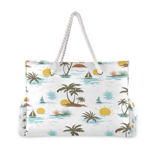 Tropical Trees Beach Bag with Top Zipper Closure, Waterproof Pool Bag, Large Beach Tote for Women#922
