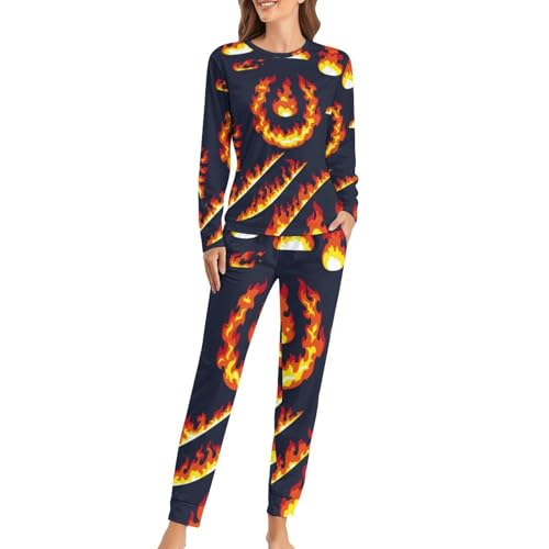 Pyjama femme haut manches longues et pantalon au design raffiné et finitions soignées