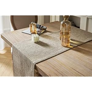 Zeemart burlap style farmhouse table runners 108 inches long beige rustic woven dining table runner for everyday use 14×108 inches oatmeal beige  urban country home decor