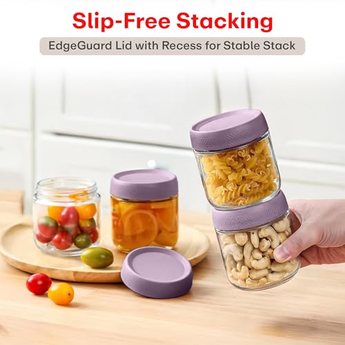 Image of Rioware Storage Glass Jar, Set of 6, 350 ml Each, Transparent, BPA Free, Storage Jar, Kitchen Organizer Modular, Multipurpose Cookies Jar,Purple