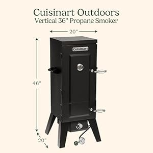 Cuisinart 36” Vertical Propane Smoker, 4 Removable Racks, Spacious BBQ Smoker with Wood and Water Trays, 15,000 BTU Heat for Smoked Meat, Brisket, Jerky, Fish, Perfect for Tailgates, Backyard, Camping Cuisinart 36 Vertical Propane Smoker 4 Removable Racks Spacious BBQ Smoker with Wood and Water Trays 15000 BTU Heat for Smoked Meat Brisket Jerky Fish Perfect for Tailgates Backyard Camping
