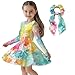 Cndexd Dresses for Girls with Knotted Bows Hair Ties Tie-Dye A-line Skater Dress Fashion Dresses Round Neck Midi Dress for Teen Girls Size XS-3XL