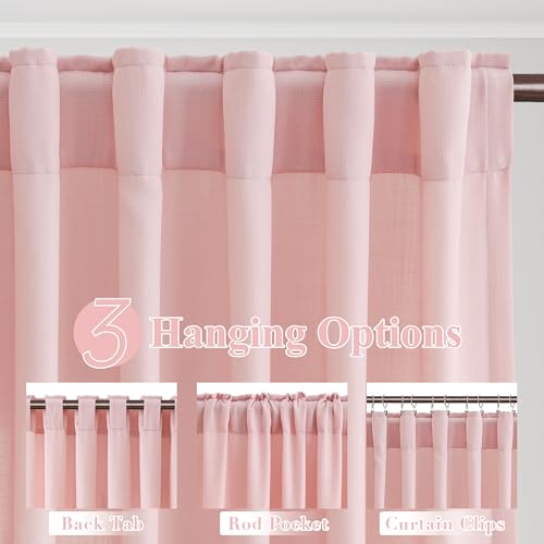 Image of Joywell Extra Long Linen Curtains 102 Inches Long for Living Room Pink