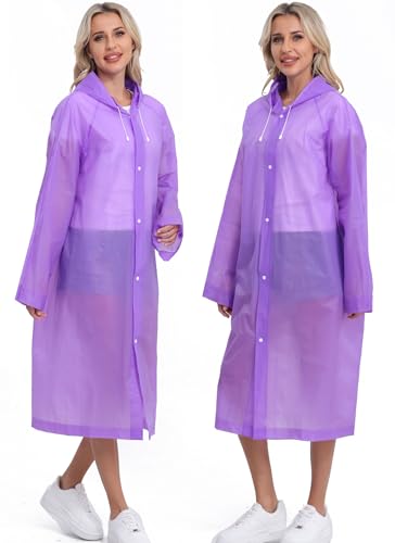 2-Pack Reusable Rain Ponchos for Adults, HOOMBOOM Raincoats Emergency for Women/Men with Drawstring and Sleeves2