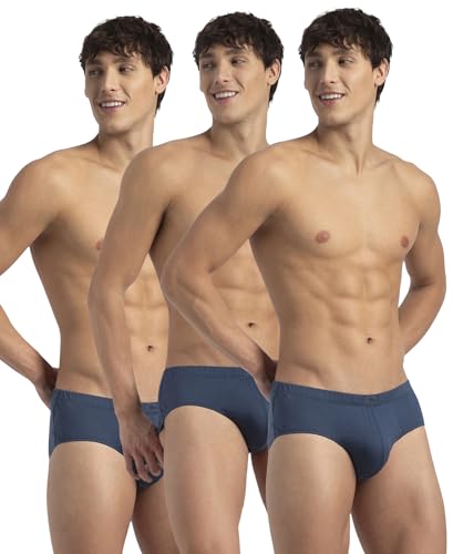 Image of Jockey 8035 Men's Super Combed Cotton Solid Brief with Ultrasoft Concealed Waistband (Pack of 3) Dark Denim L