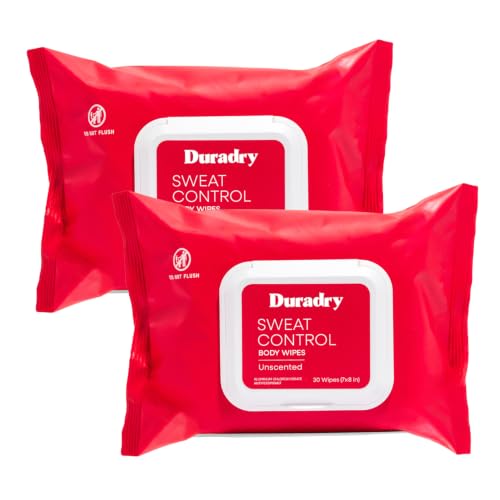 Duradry Sweat Control Body Wipes For Under Boobs Chest Groin Underarms Hands and Feet Quick Drying Travel-Friendly Unscented Pack of 2