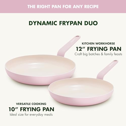 Image of GreenPan Rio Advanced 10 inch and 12 inch Frying Pan Skillet Set, Ceramic Nonstick PFAS-Free Pans, Induction Ready, Dishwasher and Oven Safe, Pink