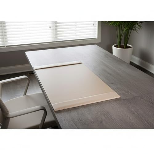 Image of Dacasso Bonded Pad with Side Rails Luxury Leather Desk Blotter for Writing, 30 x 18 (White Latte)
