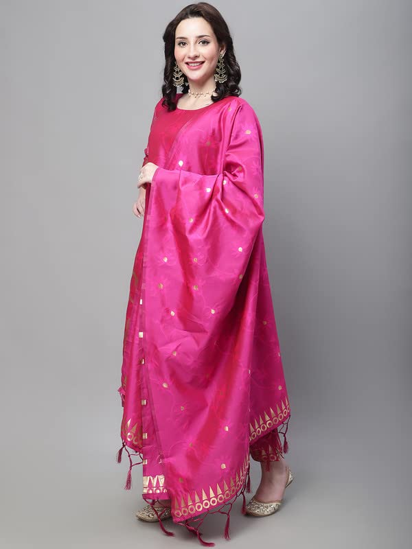 Image of VredeVogel Women's Cotton Silk Jacquard Kurta Pant Set with Banarasi Silk Dupatta