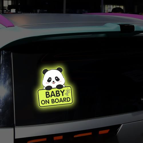 Image of Panda Baby On Board Sticker for Cars, Cute Highly Reflective Kids in Car Sticker Sign for Car Window Bumper Truck Auto Warning Decals (1PCS, Green)