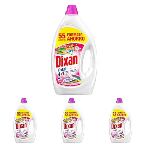 Dixan Gel Adiós al Separar Total 4+1, Detergente Líquido para Lavadora 55 Lavados, jabón líquido para la ropa de color, limpieza, luminosidad, frescor y sostenibilidad (Paquete de 4)