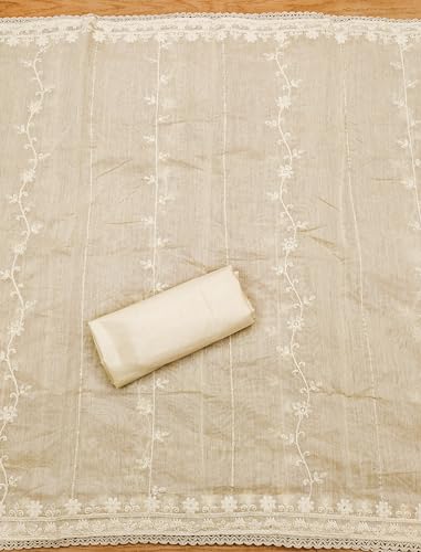 Image of Pandadi Saree Women's Elegant Lucknowi Work with Modal Cotton Chanderi and Embroidered Dupatta Unstitched Dress Material
