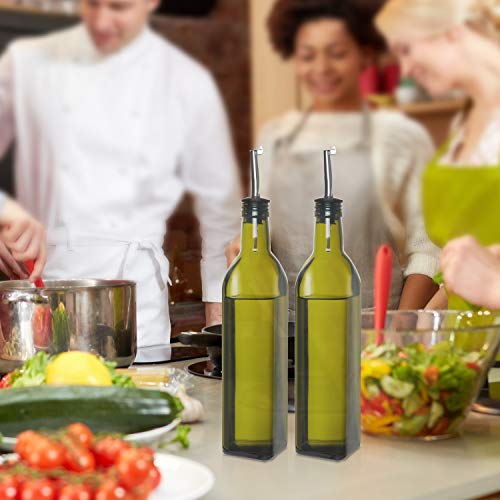 Rocinha Olive Oil Dispenser Bottle Set, Dark Green Olive Oil Bottle, Glass Olive Oil Bottle for Kitchen Cruet Set, Olive Oil Bottle with Stainless Steel Funnel, Pour Spouts, Labels,2 Pack 17oz