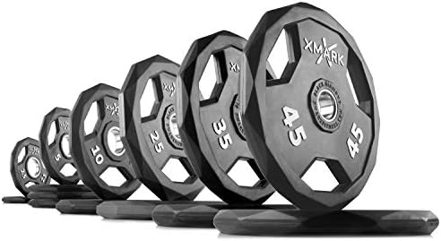 XMark Black Diamond 255 lb Set Olympic Weight Plates, One-Year Warranty, Patented Design