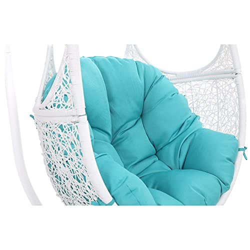 Zuri Furniture Modern Malaga White Basket Swing Chair Teal Cushion With Stand #TOP3