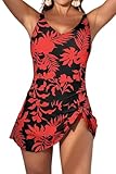Aidonger One Piece Swim Dress Swimsuits for Women Tummy Control Swimdress Skirt V Neck Bathing Suit