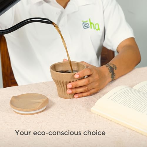 Image of Eha Earth Friendly Rafter Coffee Mug with Lid | Tea Cup Set | 175 ml | Made with Rice Husk | Microwave Safe Mugs for Gifting | 2 Unit | Tortilla