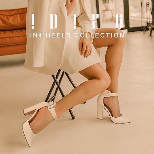 IDIFU Women's IN4 Pedazo High Block Heels Pumps Pointed Closed Toe Ankle Strap Dress Wedding Shoes3
