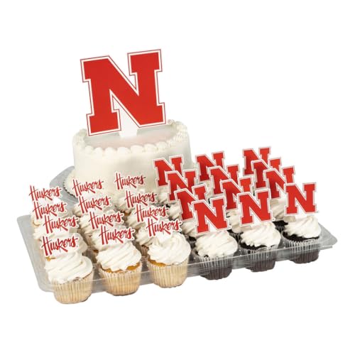 Desert Cactus University of Nebraska Cupcake Topper and Cake Toppers Set - Nebraska Cornhuskers 25 Pcs Food Party Supplies, Tablecloth Decorations, Graduation and Game Day