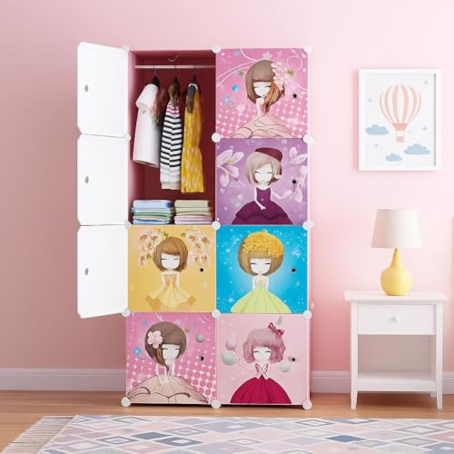 Image of Sunderlook Plastic Wardrobe for Kids Clothes - Professional Collapsible Wardrobe, Easy to Use Foldable Almirah, Plastic Cupboard for Kids for Home (Pink-PP, 8 Door)