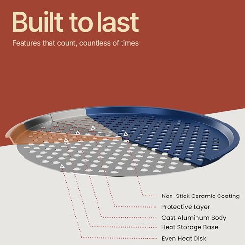 Bakken Pizza Baking Pan - Round Perforated Carbon Steel Pan with Non-Stick Marble Coating, Oversized Silicone Handle, Dishwasher Safe, High-Temperature Resistant, Durable & Easy Cleanup - Blue, 2 Pack by BAKKENMASTER - Image 8