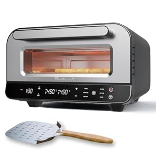 BOLKANI Four à pizza électrique avec pierre à pizza et pelle à pizza – 450 °C pour pizza croustillante au four en pierre en 2 minutes – 1700 W, minuterie, éclairage intérieur et fenêtre de