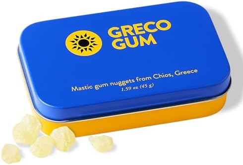 Greco Gum Mastic Gum Nuggets - Chios Mastiha,Piney Flavor, 1 Tin (1.59 oz)