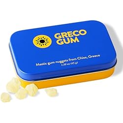 Greco Gum Mastic Gum Nuggets - Chios Mastiha,Piney Flavor, 1 Tin (1.59 oz) | Large Pieces Hard Chewing Gum for Jawline Training, Digestive Support, Bloating Relief – Plastic-Free, Sugar-Free