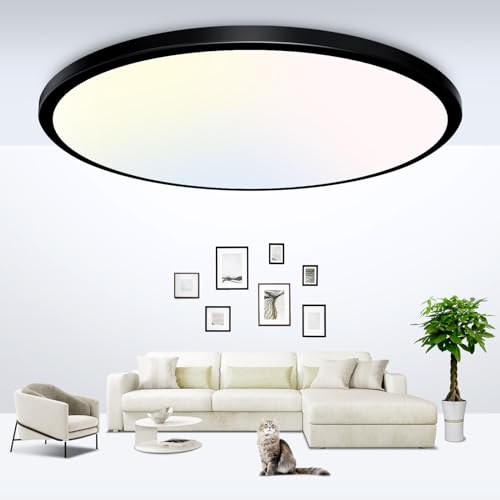 zemty Black LED Flush Mount Ceiling Light - 12 Inch 28W 3200lm LED Light Fixture, 3000k/4500k/6000K Selectable Round Flat Light Fixtures for Bedroom, Kitchen, Hallway by zemty - Used condition - US$14.39