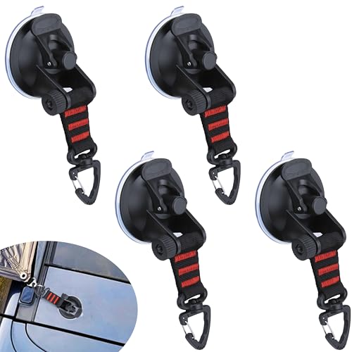 ecocstm 4 PCS Heavy Duty Suction Cup, Suction Cups with Hooks, Car Camping Accessories, Strong Suction Cups for Cars, Automotive Suction Cups for Car Boat Awning Camping Tent Trap